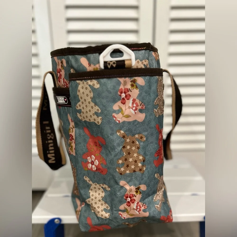 Minigirl tote bag/ diaper bag in adorable rabbit print